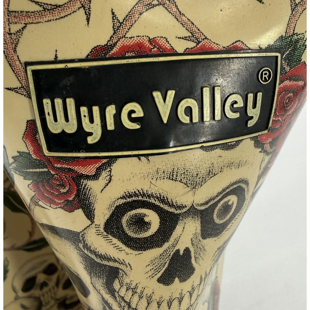 Wyre Valley Skull Rose Gothic Rain Boots Women's 8 Punk Alt Rubber - Picture 10 of 16